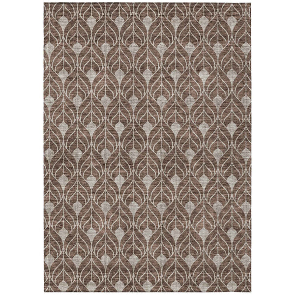 8' X 10' Chocolate And Beige Geometric Washable Indoor Outdoor Area Rug
