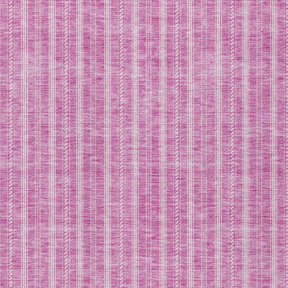 9' X 12' Blush And Ivory Striped Washable Indoor Outdoor Area Rug