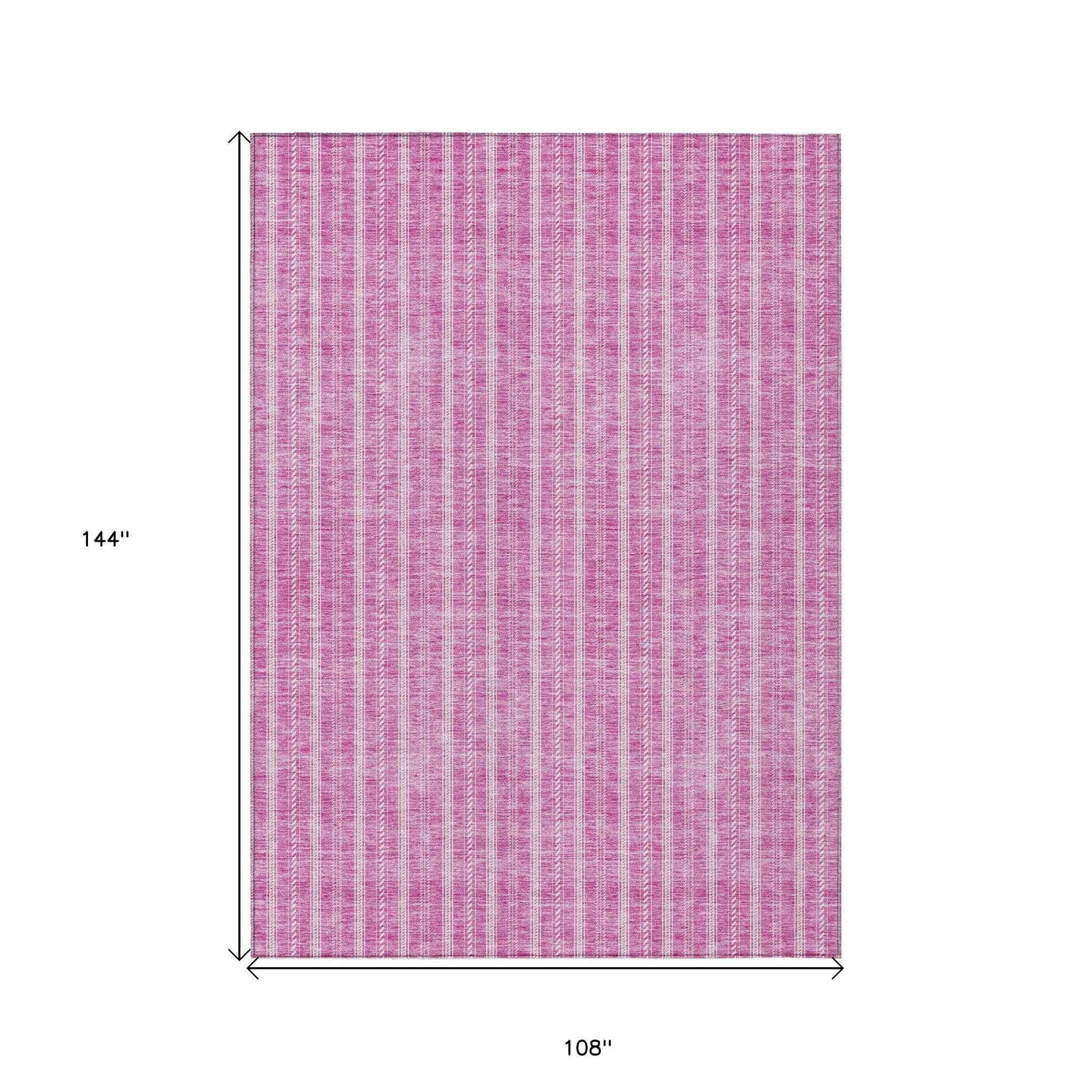 9' X 12' Blush And Ivory Striped Washable Indoor Outdoor Area Rug