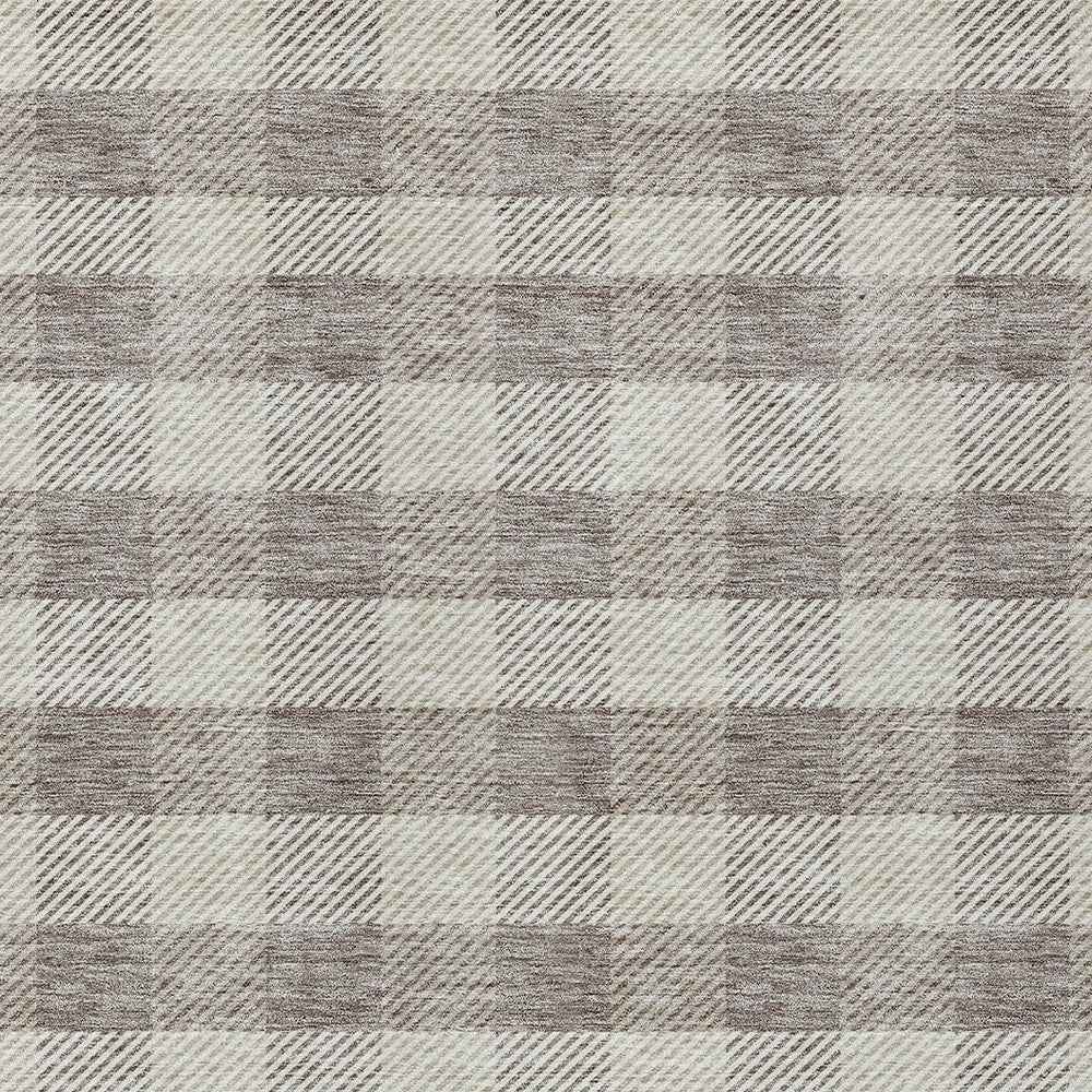 10' X 14' Taupe And Gray Plaid Washable Indoor Outdoor Area Rug