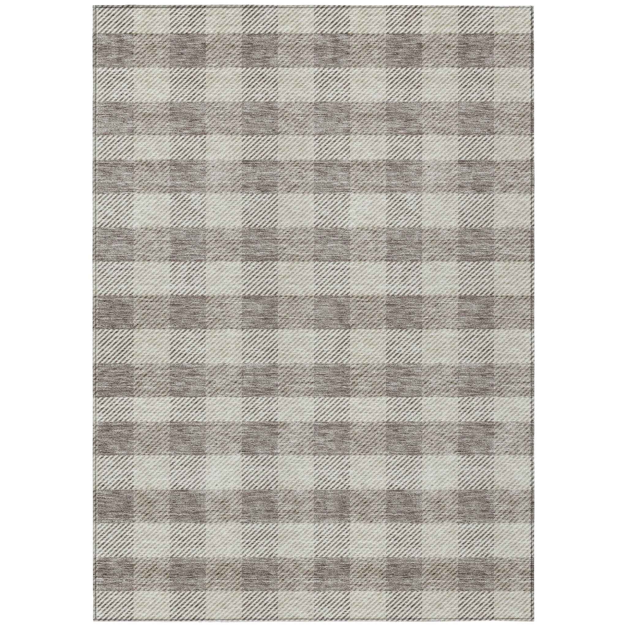 10' X 14' Taupe And Gray Plaid Washable Indoor Outdoor Area Rug