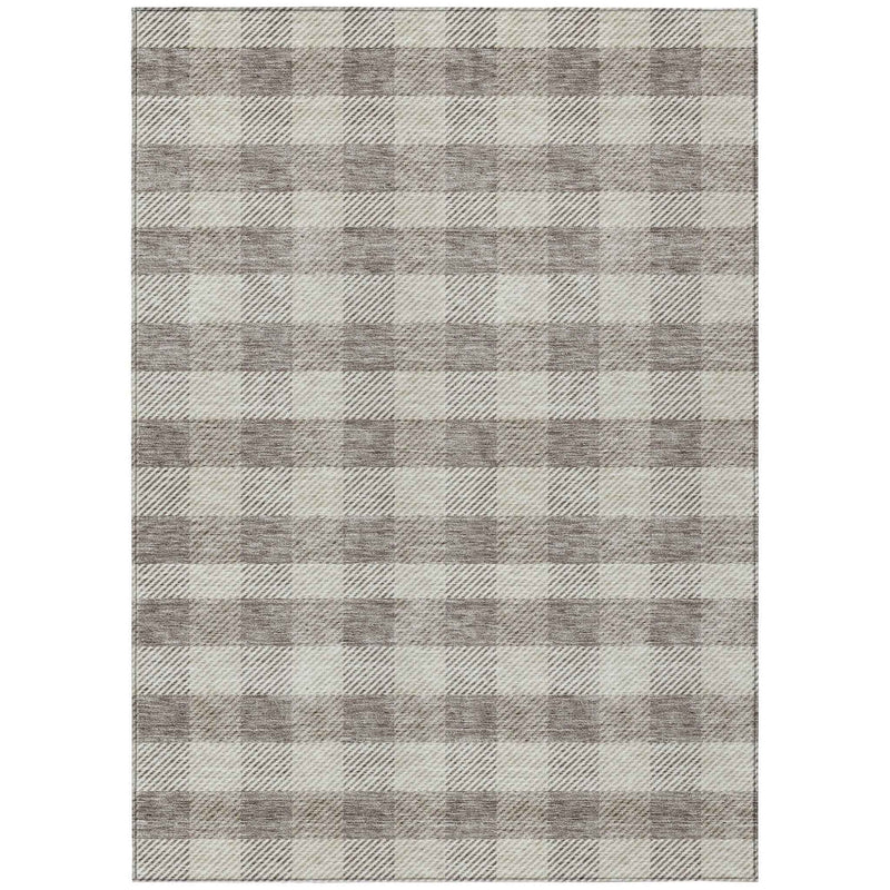 10' X 14' Taupe And Gray Plaid Washable Indoor Outdoor Area Rug