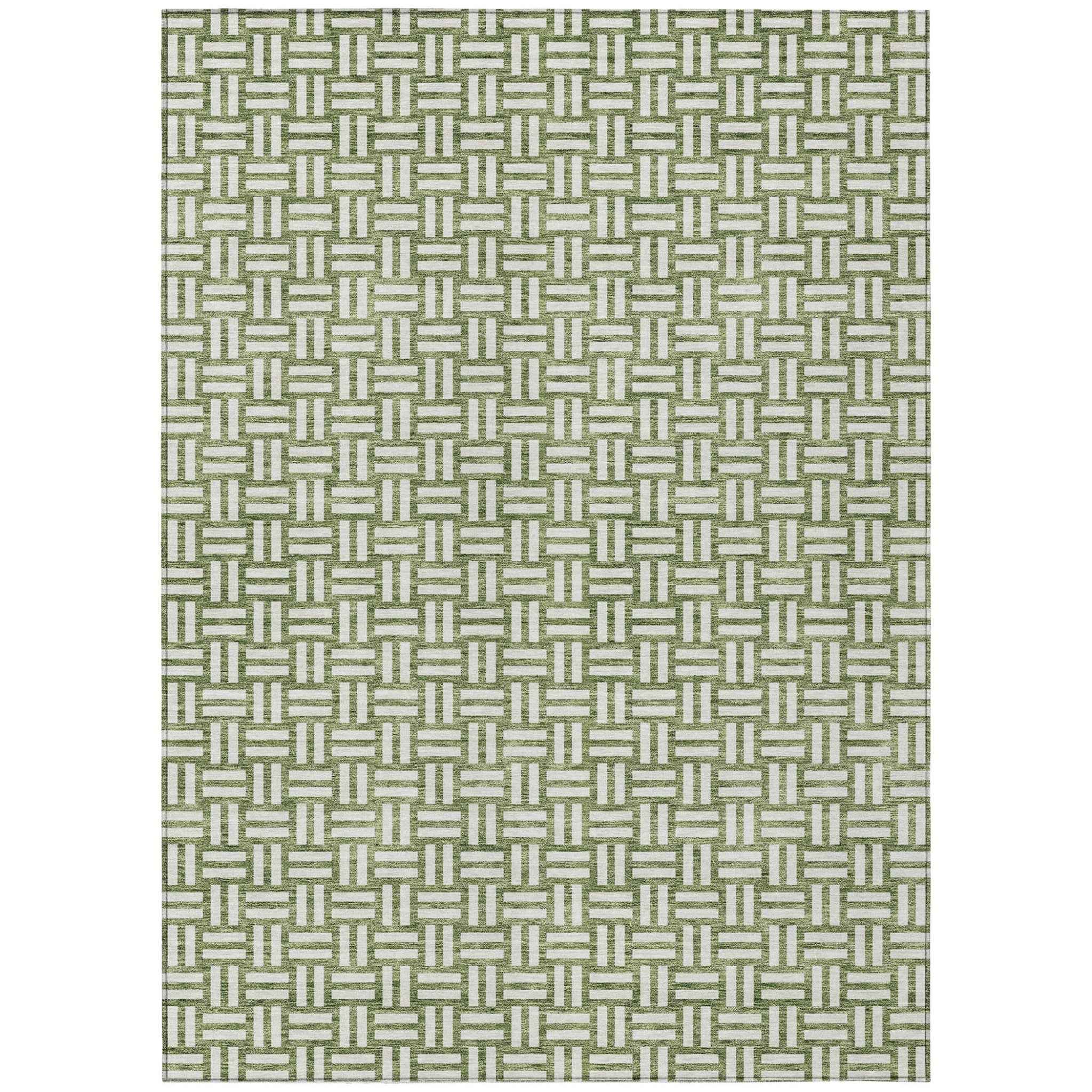 5' X 8' Green And Ivory Geometric Washable Indoor Outdoor Area Rug