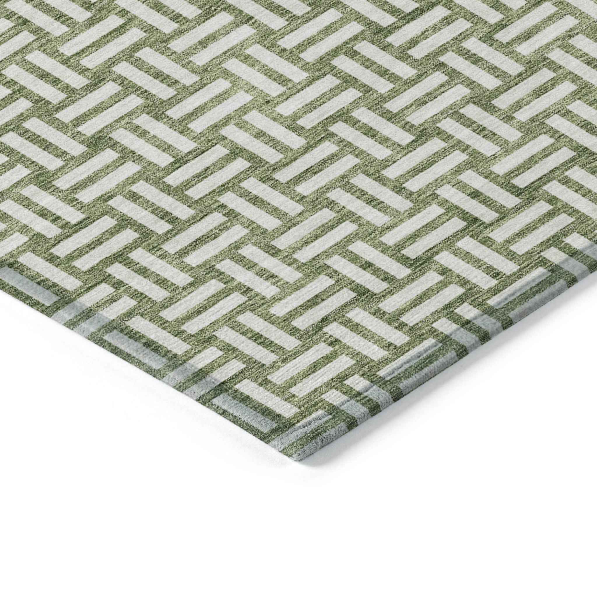 5' X 8' Green And Ivory Geometric Washable Indoor Outdoor Area Rug