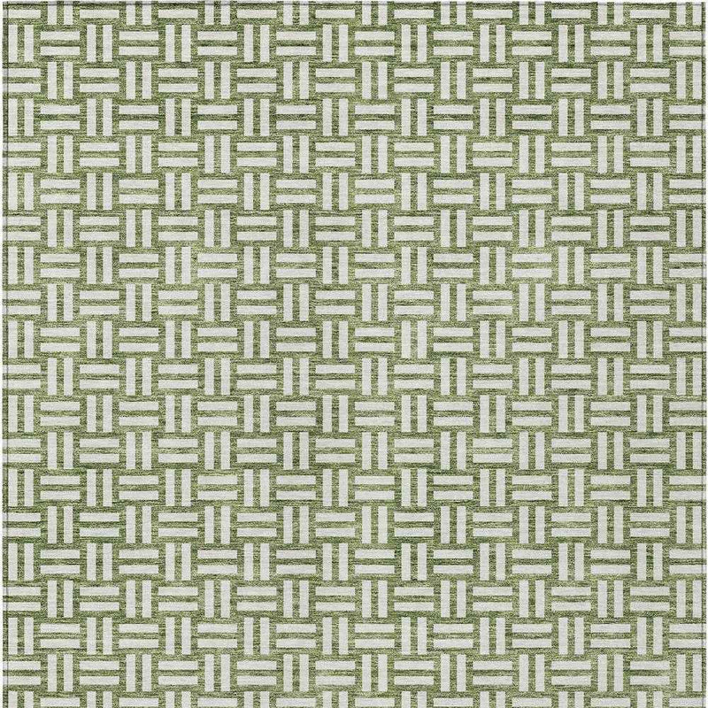 5' X 8' Green And Ivory Geometric Washable Indoor Outdoor Area Rug