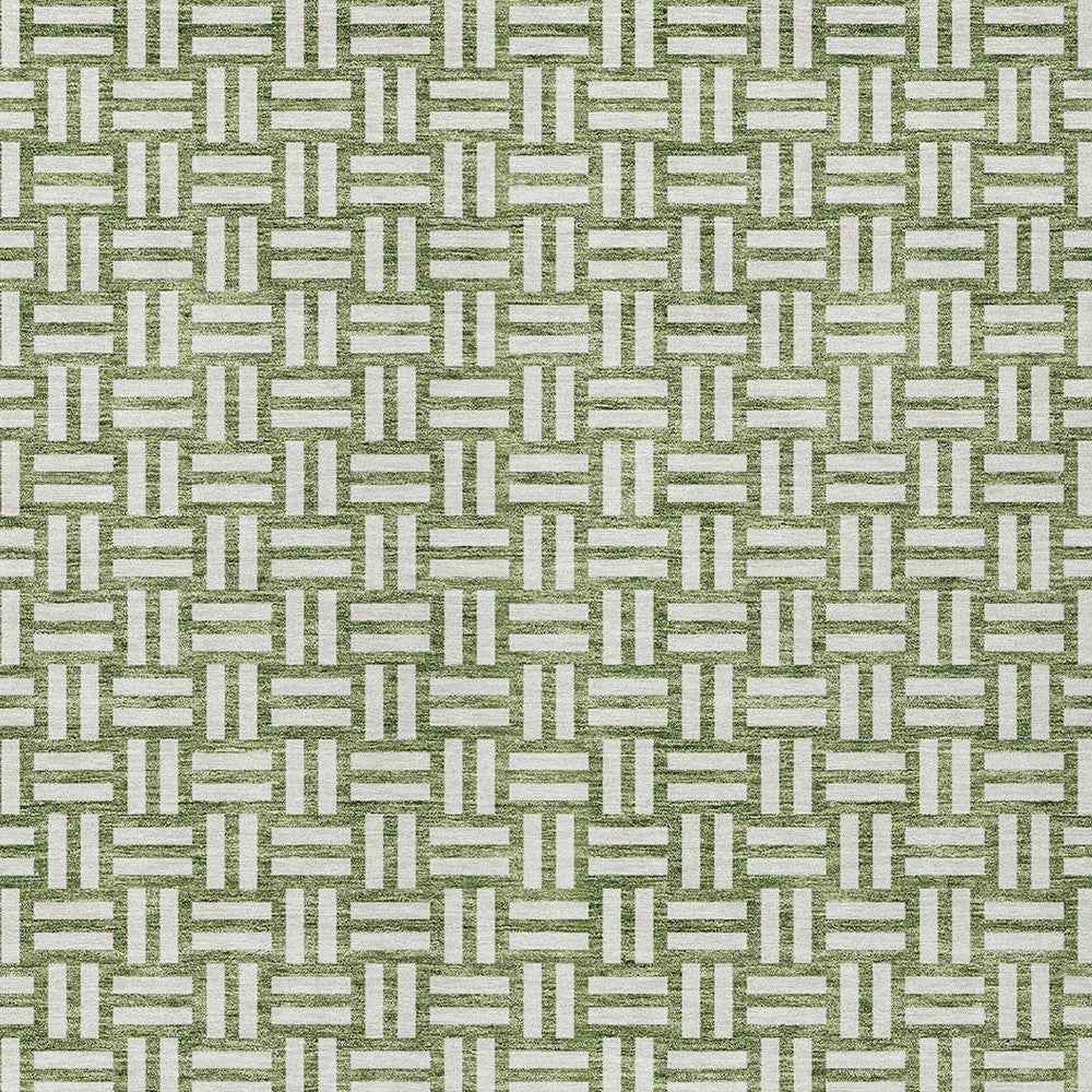 5' X 8' Green And Ivory Geometric Washable Indoor Outdoor Area Rug