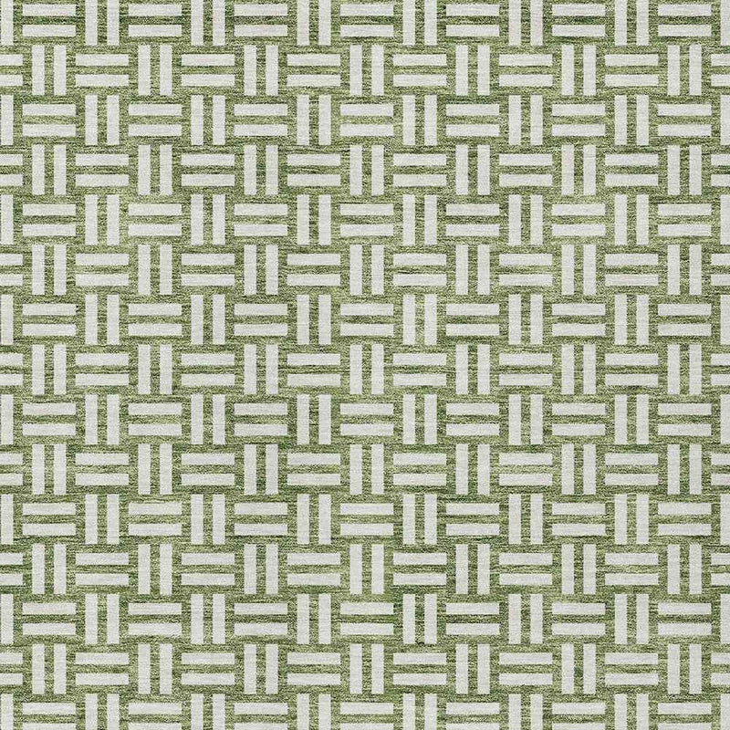 5' X 8' Green And Ivory Geometric Washable Indoor Outdoor Area Rug