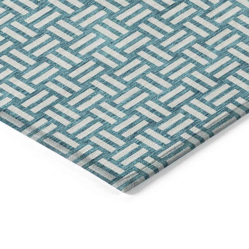 5' X 8' Teal Blue And Gray Geometric Washable Indoor Outdoor Area Rug