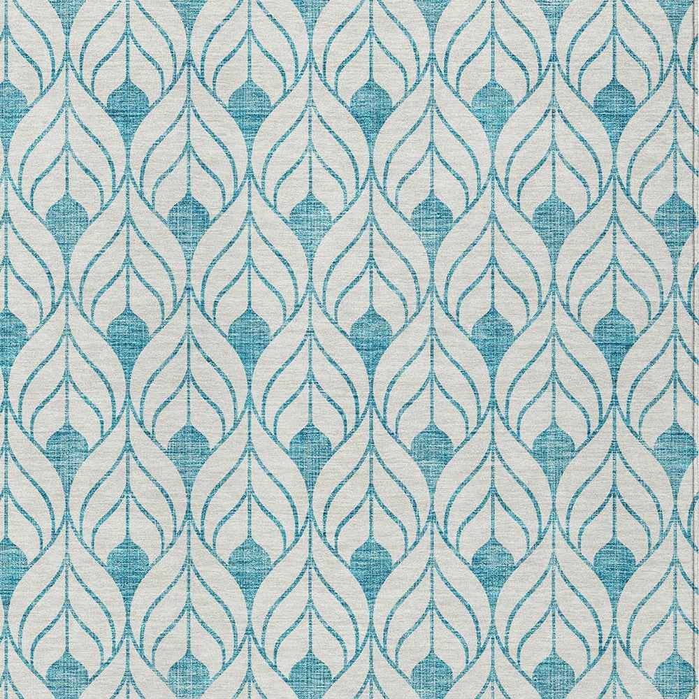 5' X 8' Teal Blue And Ivory Geometric Washable Indoor Outdoor Area Rug