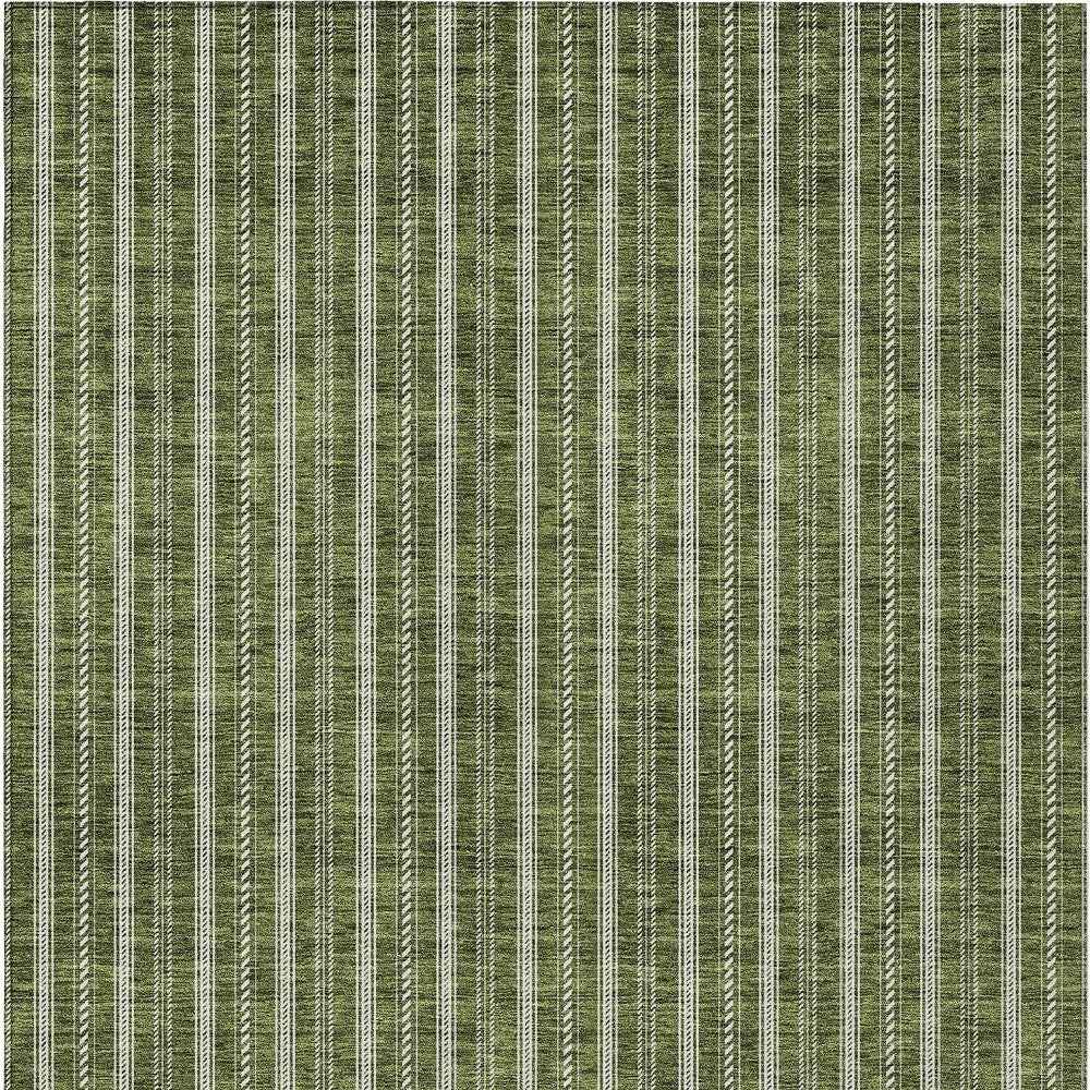 8' X 10' Olive Green And Ivory Striped Washable Indoor Outdoor Area Rug