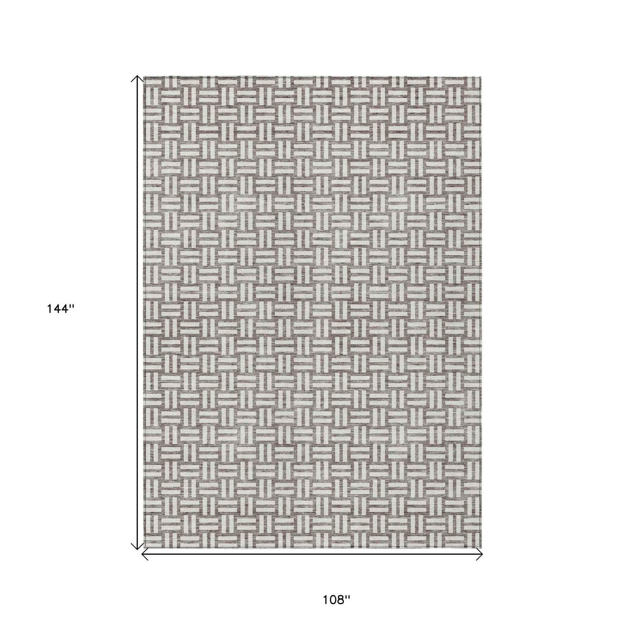 9' X 12' Taupe And Gray Geometric Washable Indoor Outdoor Area Rug