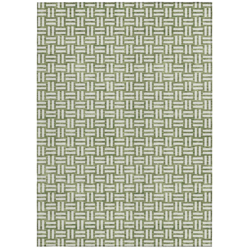3' X 5' Green And Ivory Geometric Washable Indoor Outdoor Area Rug