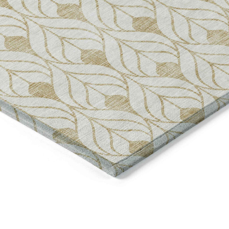 3' X 5' Gold And Beige Geometric Washable Indoor Outdoor Area Rug
