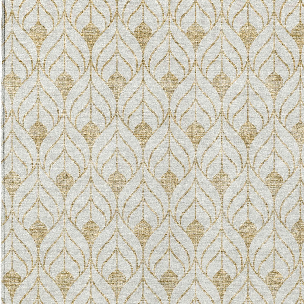 3' X 5' Gold And Beige Geometric Washable Indoor Outdoor Area Rug - Outdoor
