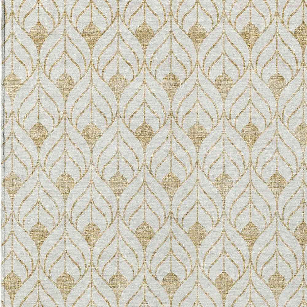 3' X 5' Gold And Beige Geometric Washable Indoor Outdoor Area Rug