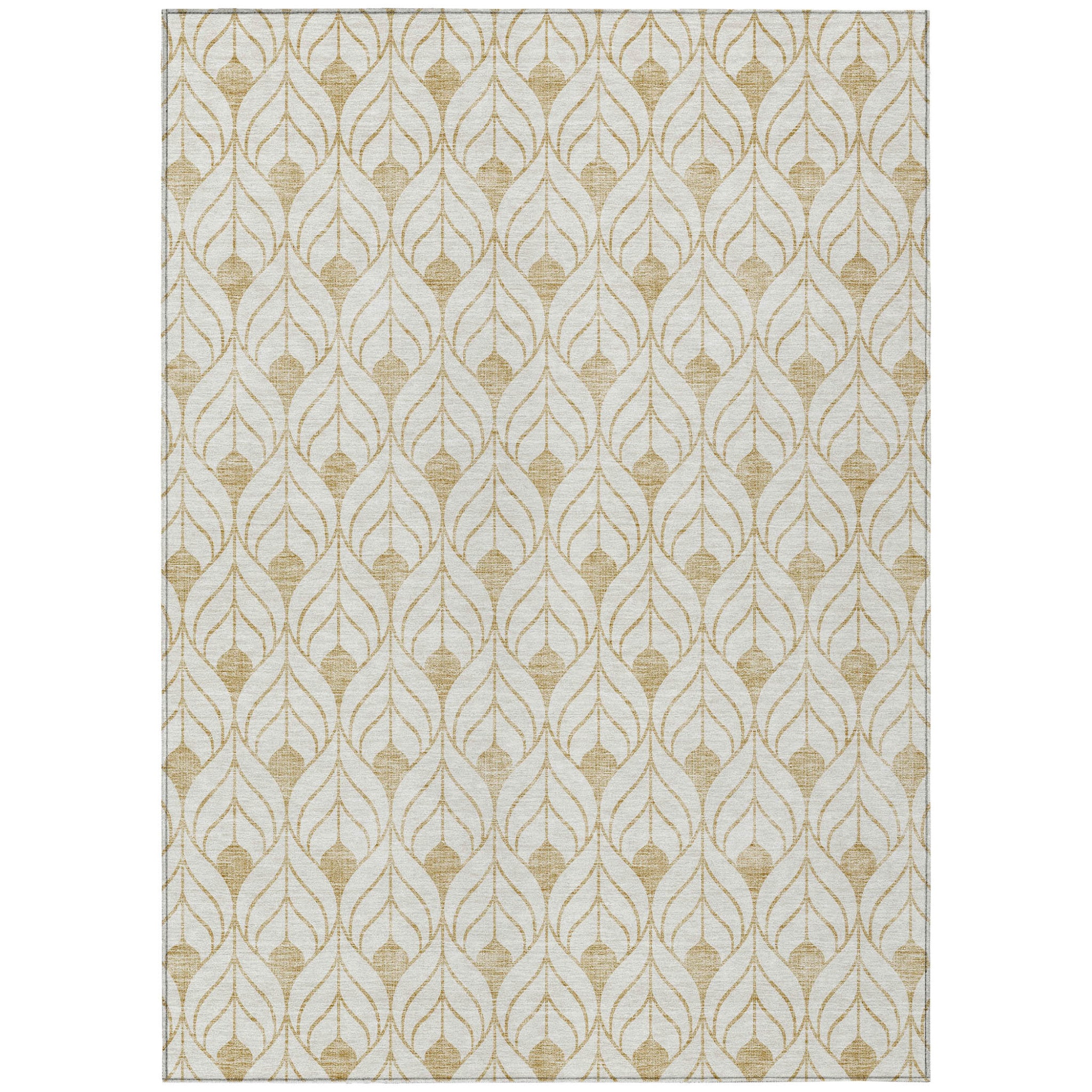 3' X 5' Gold And Beige Geometric Washable Indoor Outdoor Area Rug - Outdoor