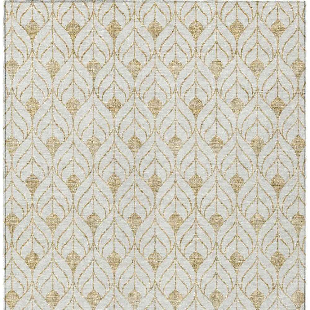 3' X 5' Gold And Beige Geometric Washable Indoor Outdoor Area Rug