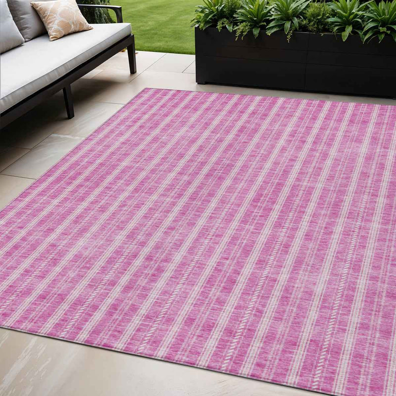 5' X 8' Blush And Ivory Striped Washable Indoor Outdoor Area Rug