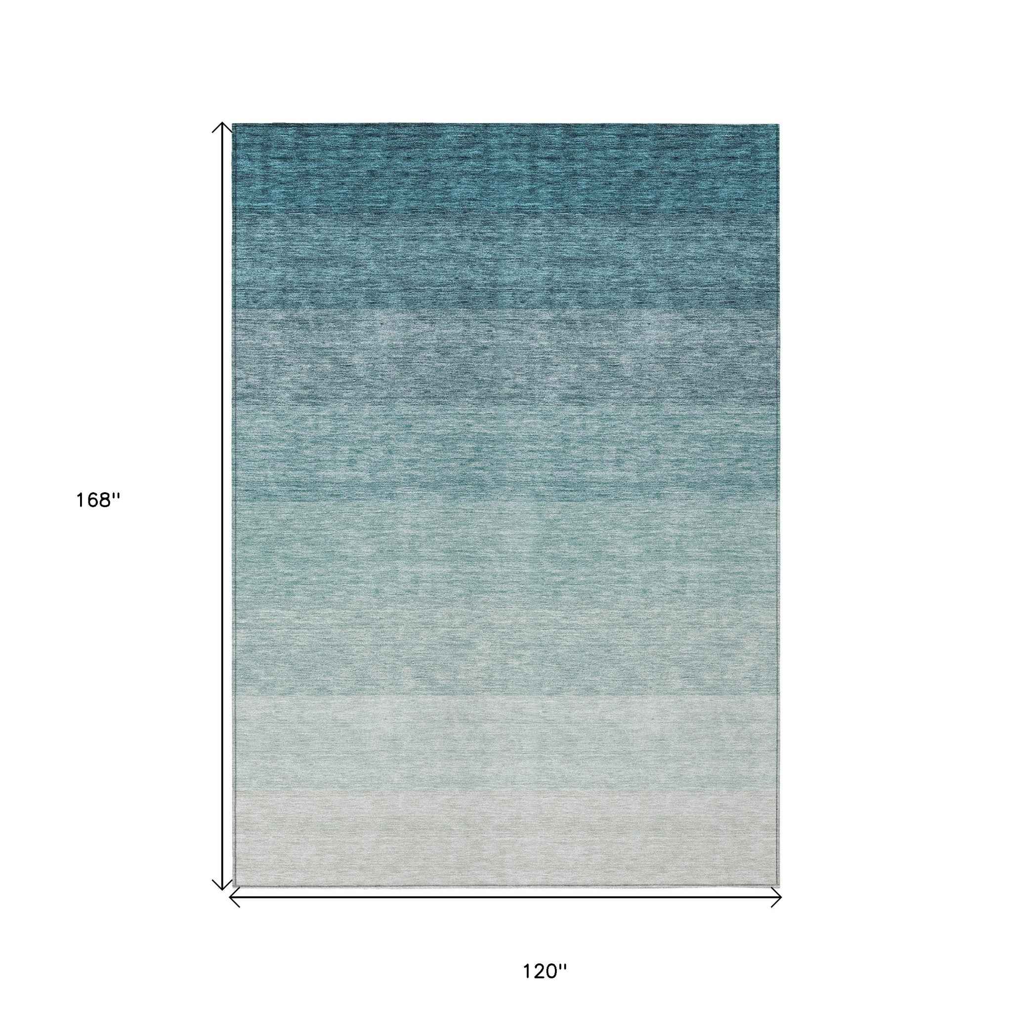10' X 14' Teal Blue And Ivory Ombre Washable Indoor Outdoor Area Rug