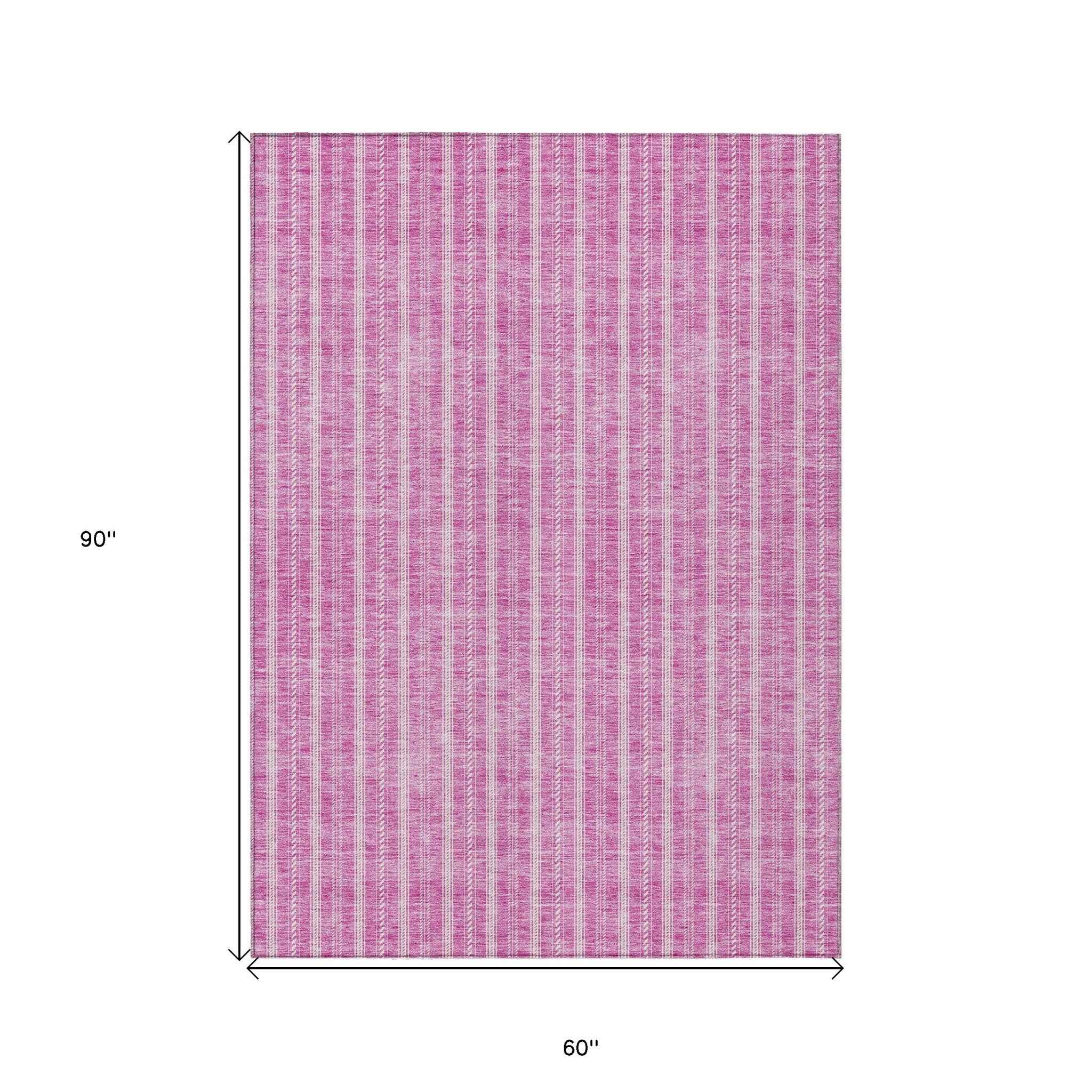 5' X 8' Blush And Ivory Striped Washable Indoor Outdoor Area Rug
