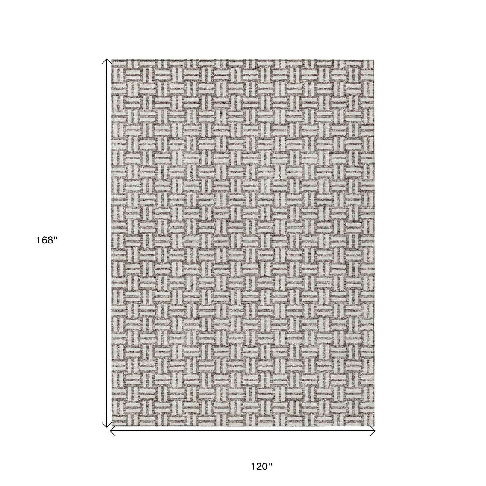 10' X 14' Taupe And Gray Geometric Washable Indoor Outdoor Area Rug