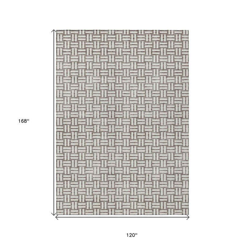 10' X 14' Taupe And Gray Geometric Washable Indoor Outdoor Area Rug