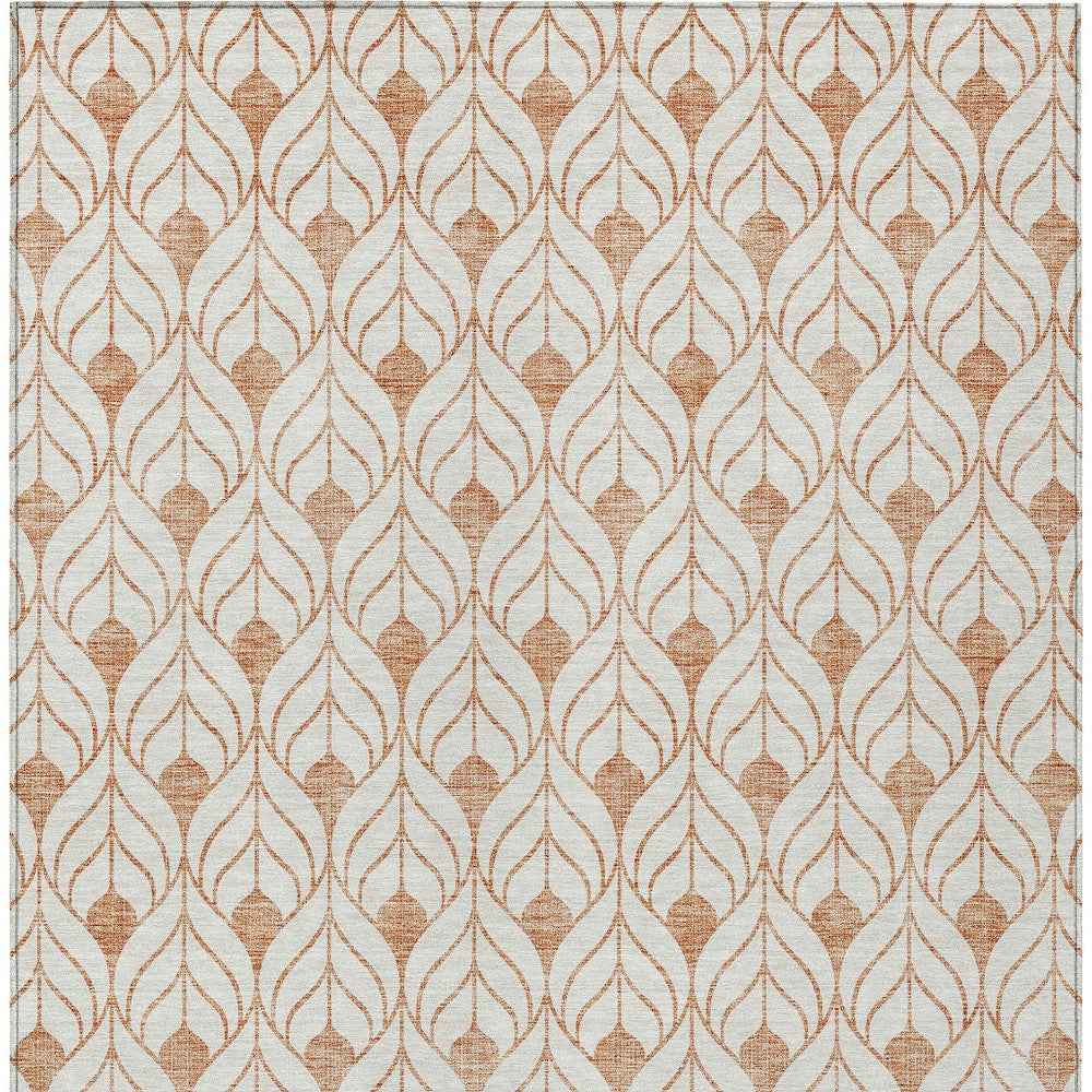 10' X 14' Salmon And Beige Geometric Washable Indoor Outdoor Area Rug