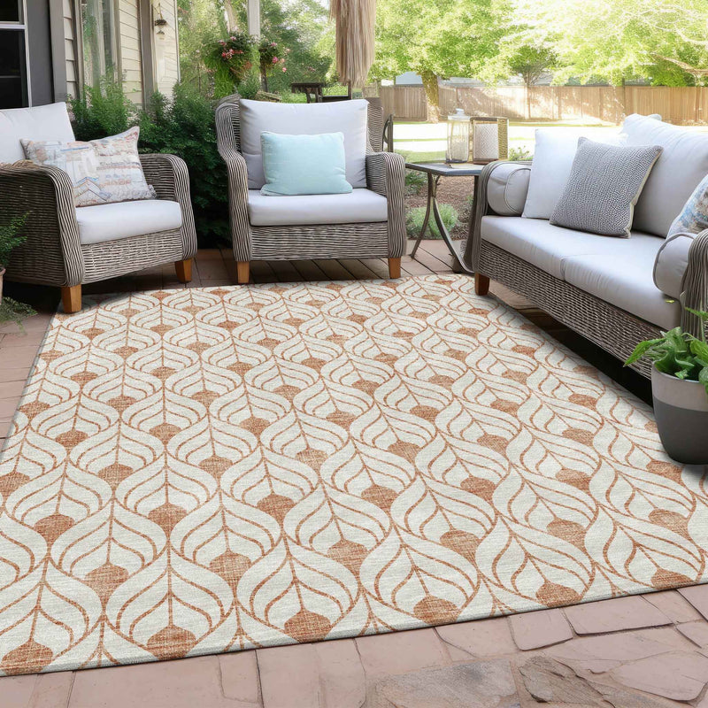 10' X 14' Salmon And Beige Geometric Washable Indoor Outdoor Area Rug