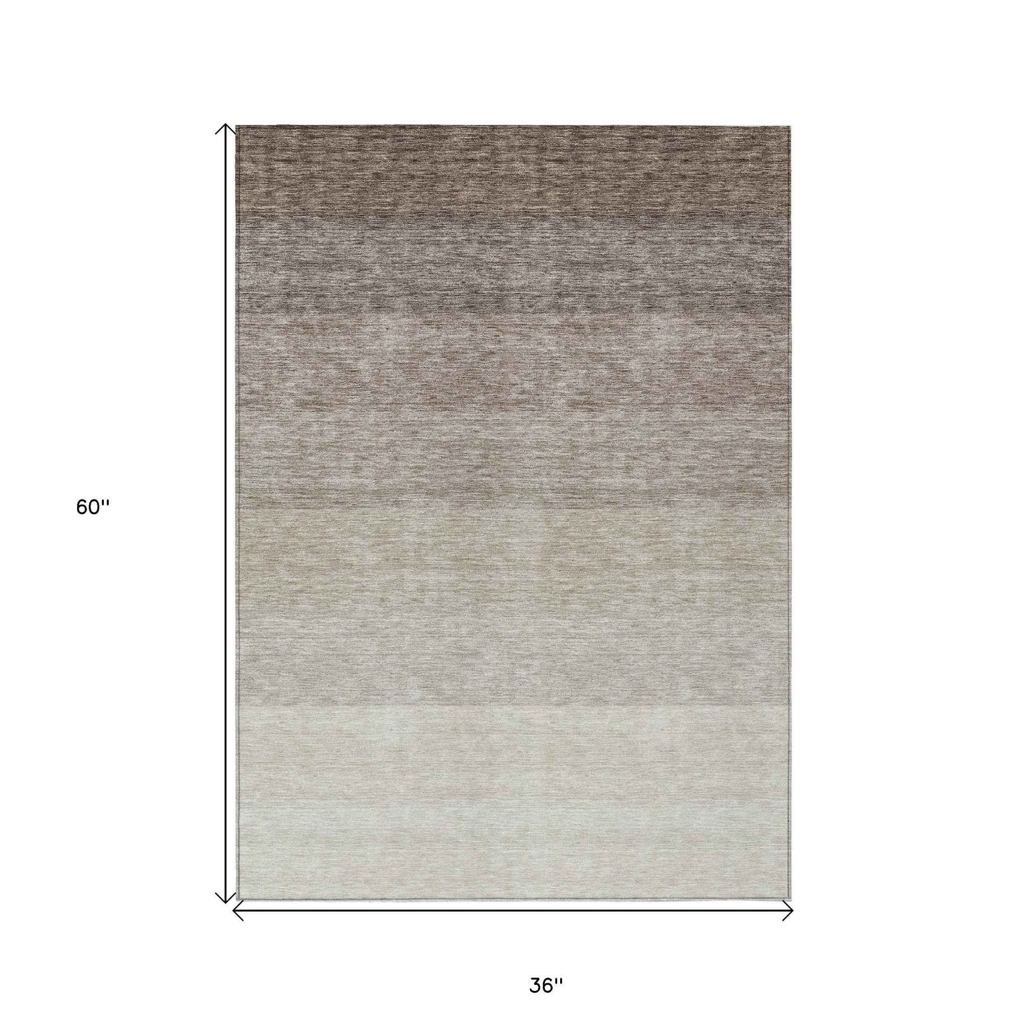 3' X 5' Brown And Ivory Ombre Washable Indoor Outdoor Area Rug