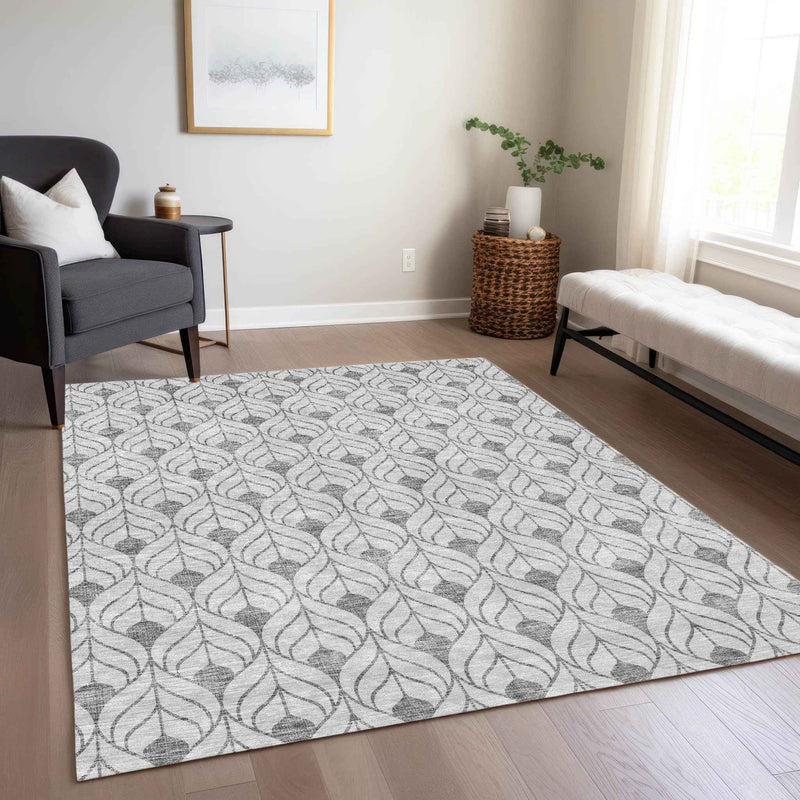3' X 5' Silver And Gray Geometric Washable Indoor Outdoor Area Rug