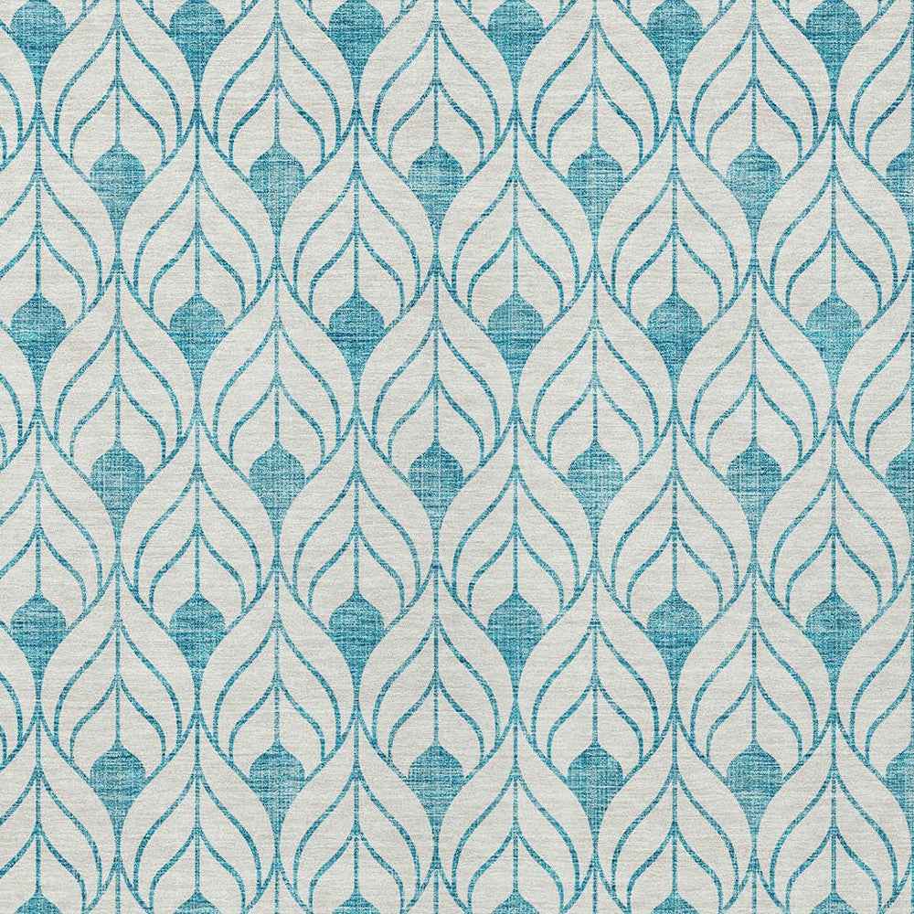 8' X 10' Teal Blue And Ivory Geometric Washable Indoor Outdoor Area Rug