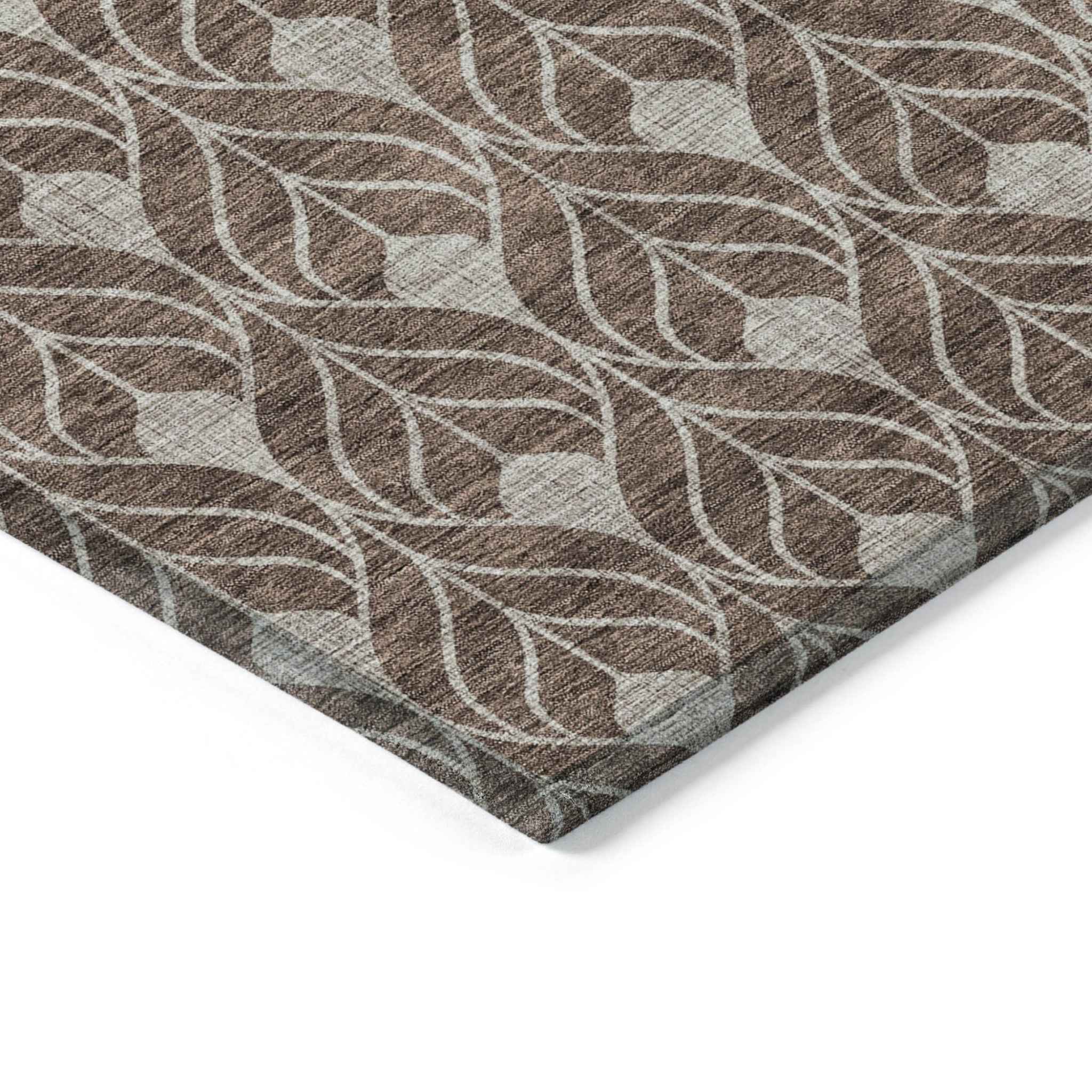 5' X 8' Chocolate And Beige Geometric Washable Indoor Outdoor Area Rug