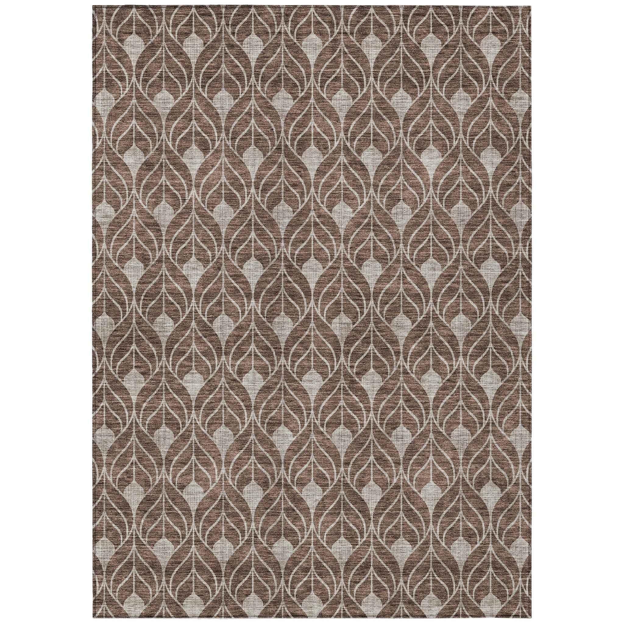 5' X 8' Chocolate And Beige Geometric Washable Indoor Outdoor Area Rug