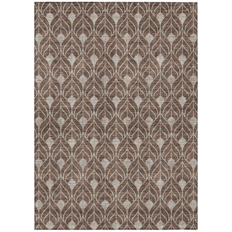 5' X 8' Chocolate And Beige Geometric Washable Indoor Outdoor Area Rug
