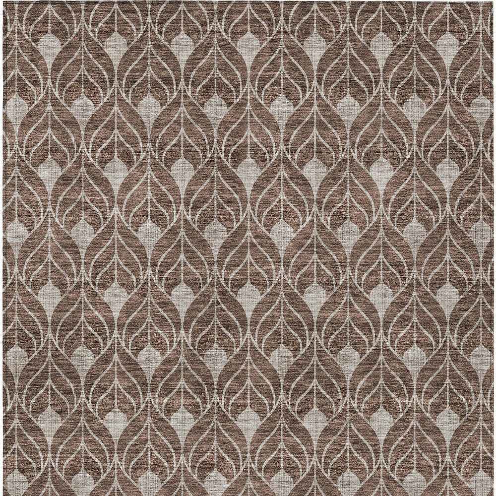 5' X 8' Chocolate And Beige Geometric Washable Indoor Outdoor Area Rug