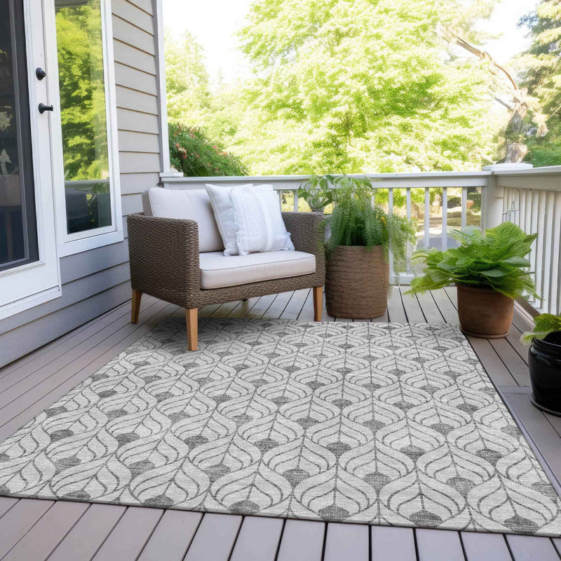 8' X 10' Silver And Gray Geometric Washable Indoor Outdoor Area Rug