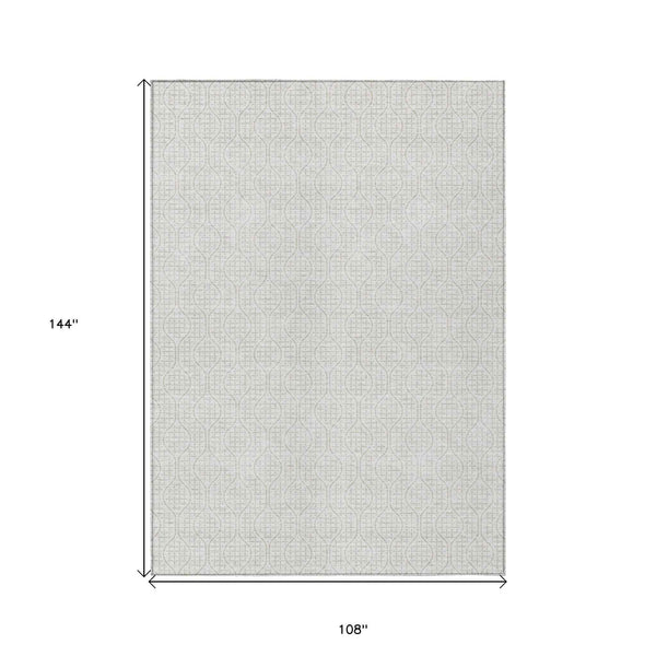 9' X 12' Ivory And Beige Geometric Washable Indoor Outdoor Area Rug
