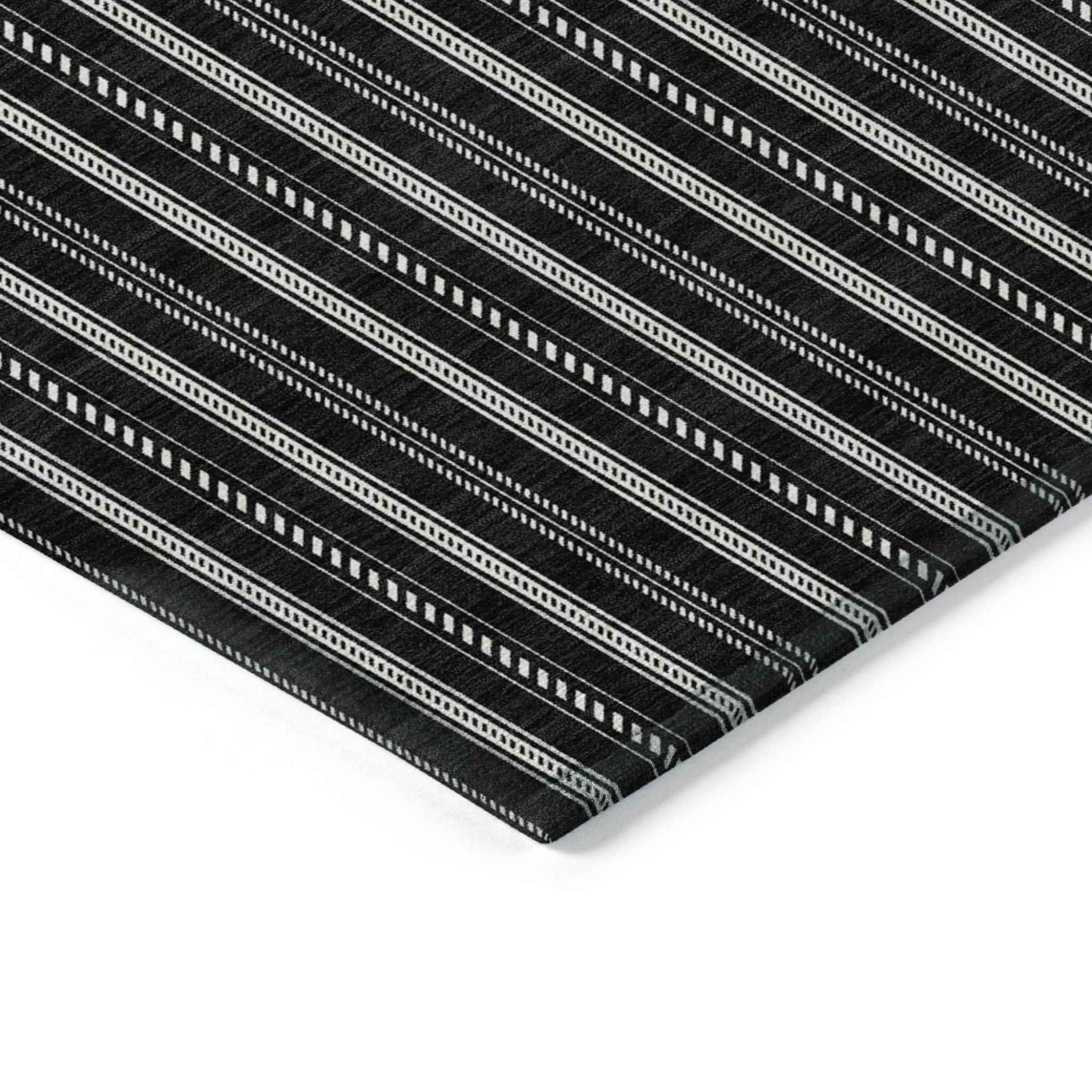 5' X 8' Black And Ivory Striped Washable Indoor Outdoor Area Rug