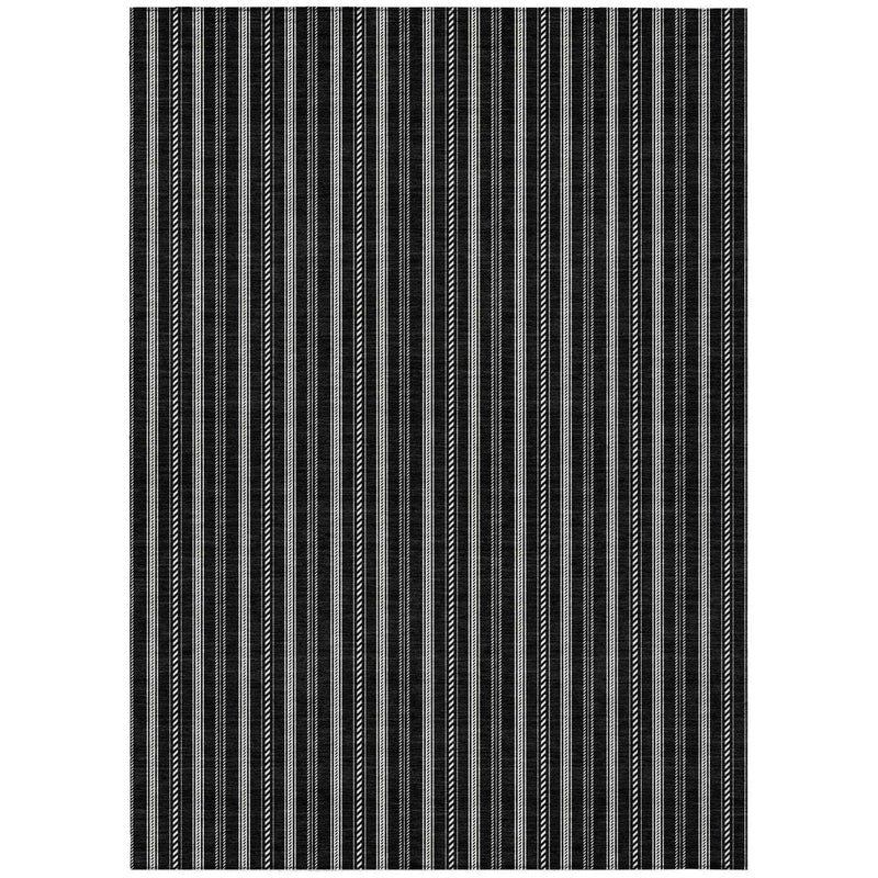 5' X 8' Black And Ivory Striped Washable Indoor Outdoor Area Rug
