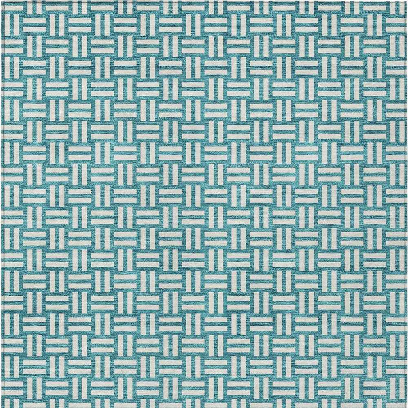 10' X 14' Teal Blue And Gray Geometric Washable Indoor Outdoor Area Rug