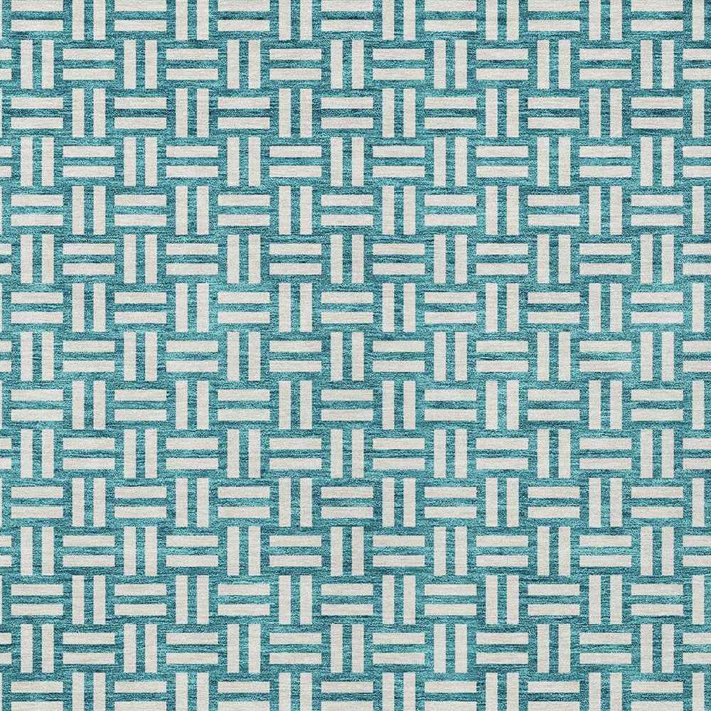 10' X 14' Teal Blue And Gray Geometric Washable Indoor Outdoor Area Rug