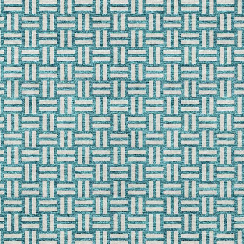 10' X 14' Teal Blue And Gray Geometric Washable Indoor Outdoor Area Rug