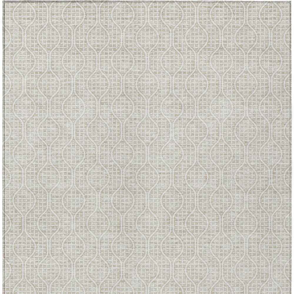 3' X 5' Beige And Ivory Geometric Washable Indoor Outdoor Area Rug