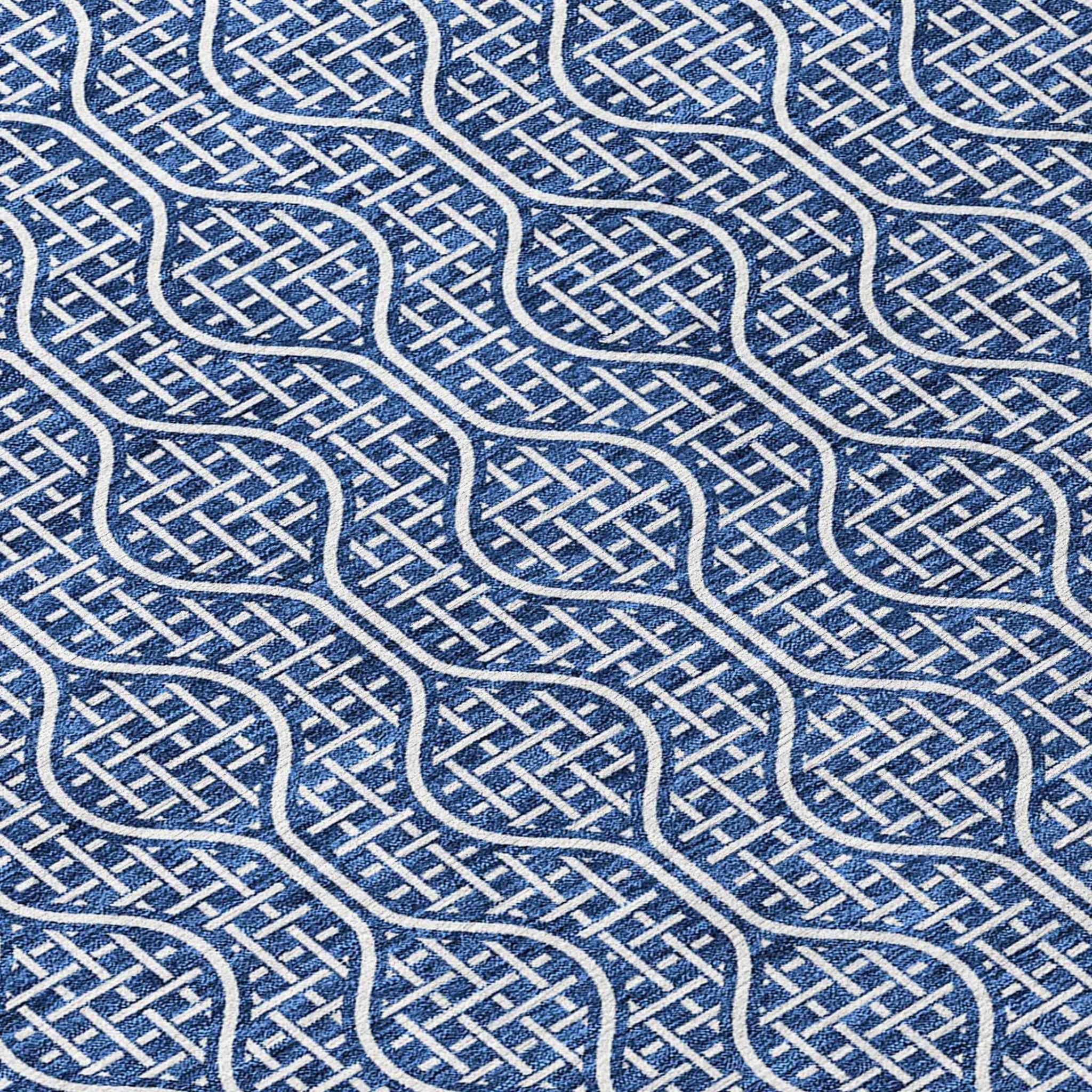 10' X 14' Navy Blue And Ivory Geometric Washable Indoor Outdoor Area Rug