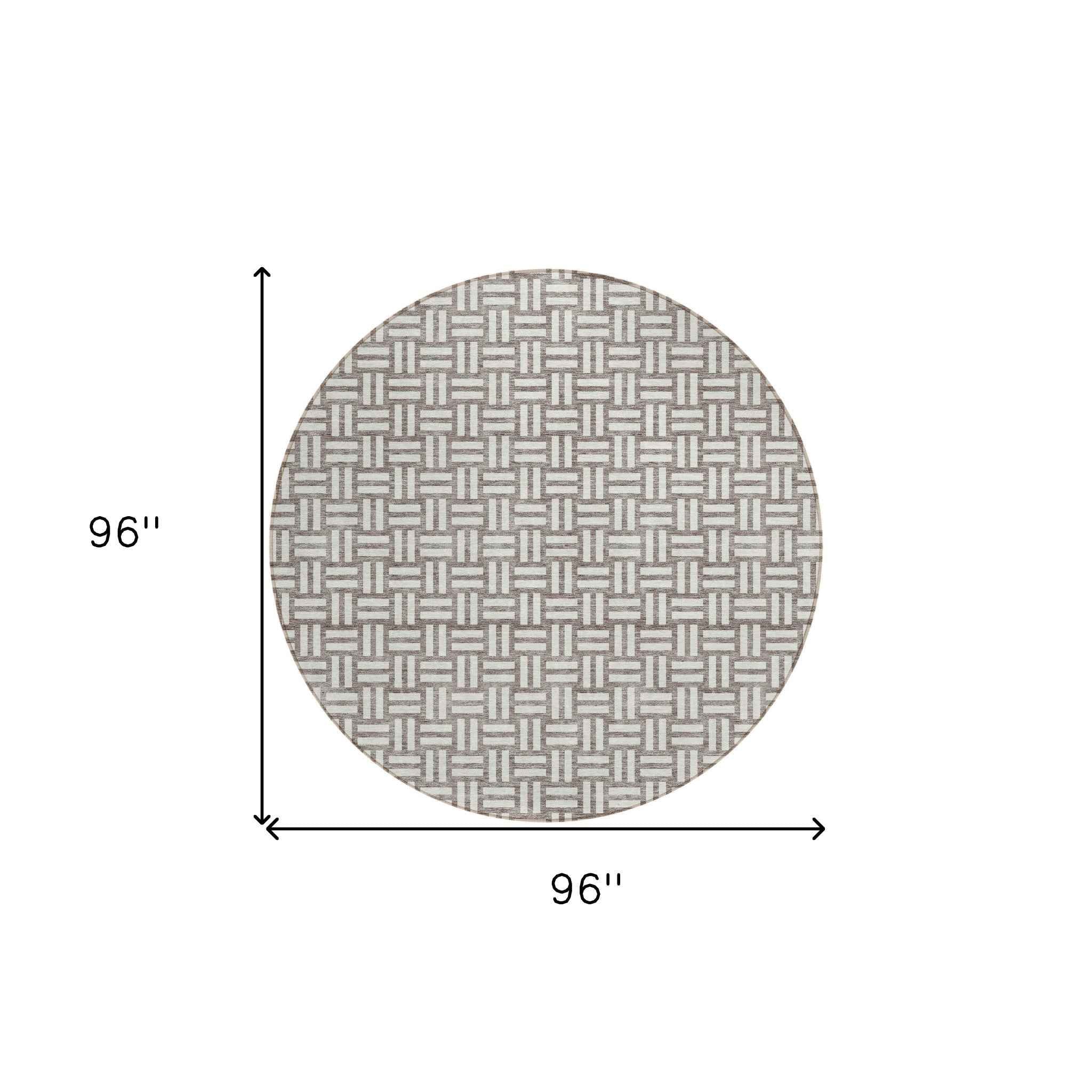 8' Taupe And Gray Round Geometric Washable Indoor Outdoor Area Rug