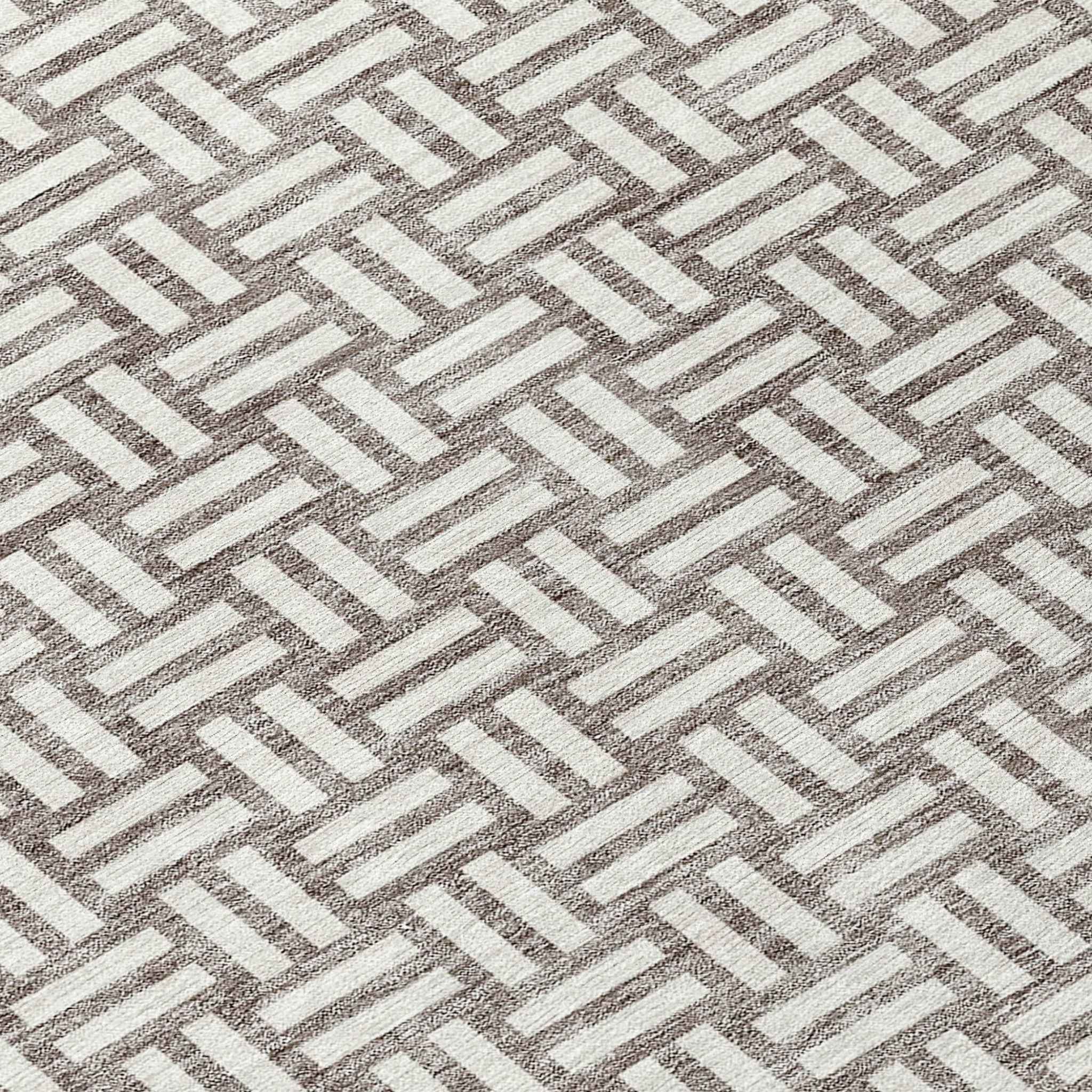 8' Taupe And Gray Round Geometric Washable Indoor Outdoor Area Rug