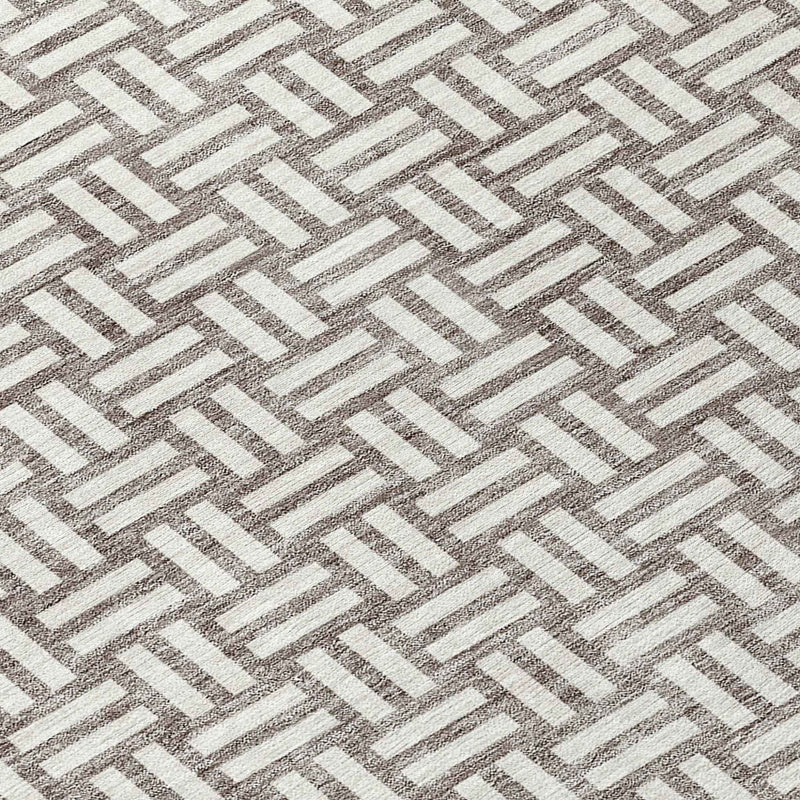 8' Taupe And Gray Round Geometric Washable Indoor Outdoor Area Rug