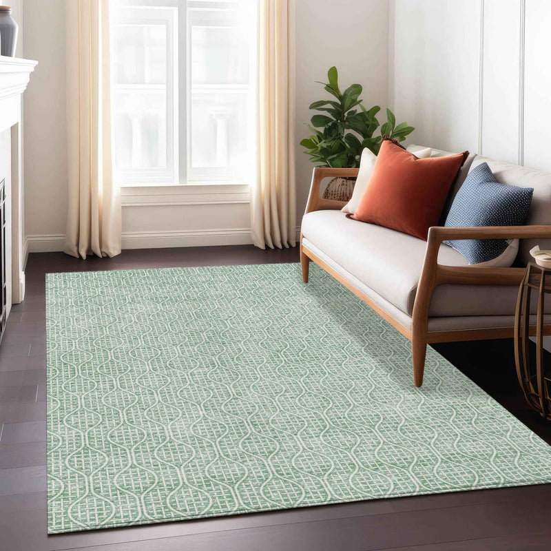 5' X 8' Sage And Gray Geometric Washable Indoor Outdoor Area Rug