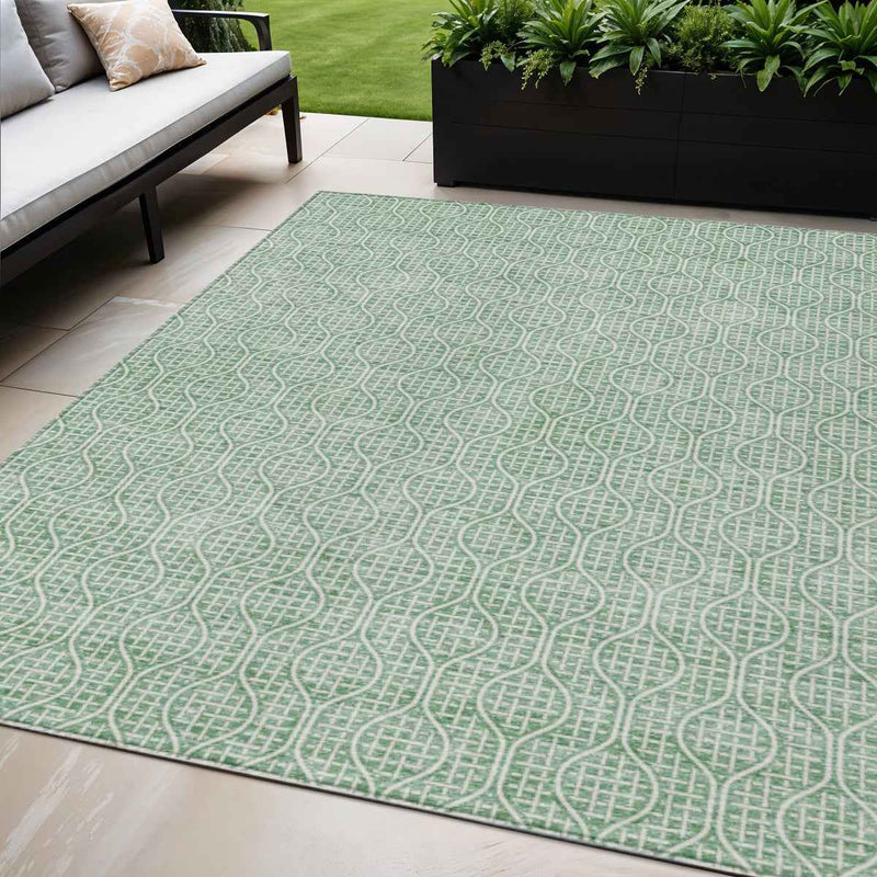 5' X 8' Sage And Gray Geometric Washable Indoor Outdoor Area Rug