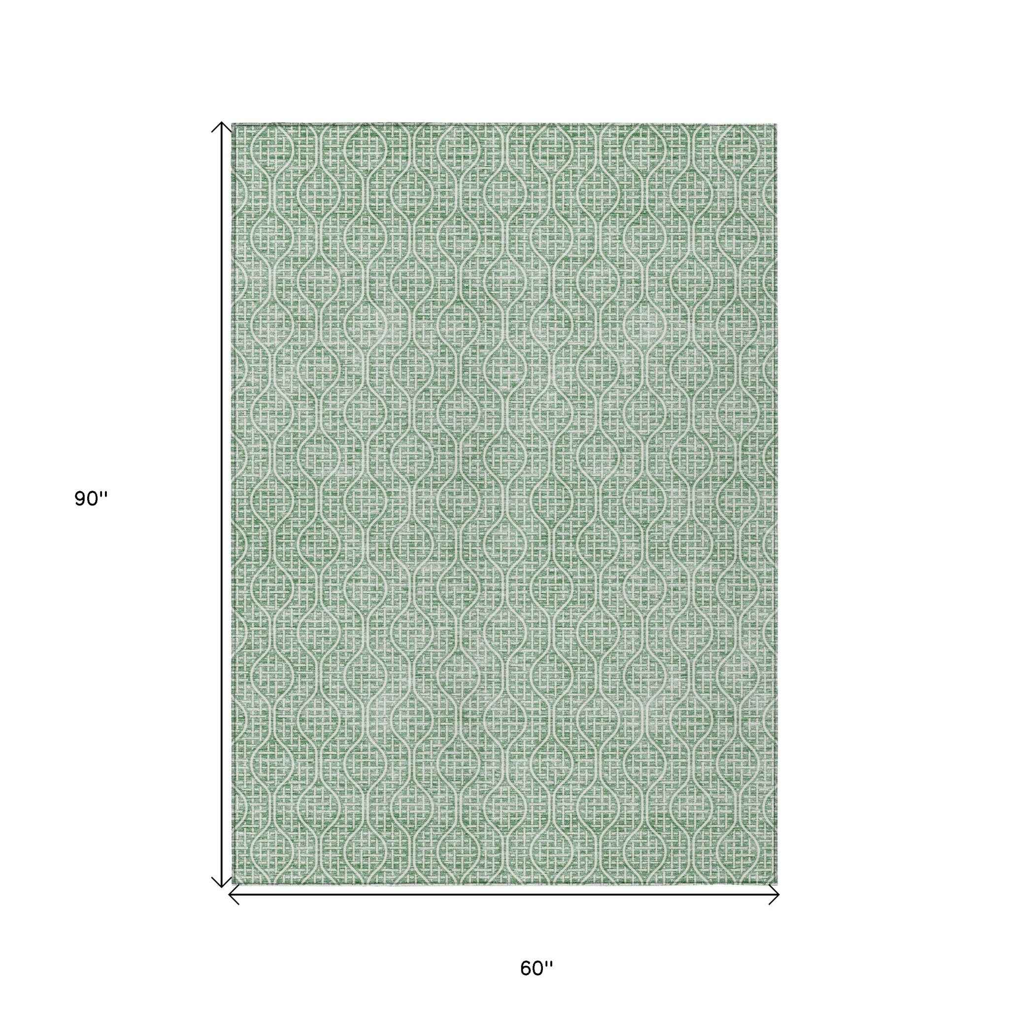 5' X 8' Sage And Gray Geometric Washable Indoor Outdoor Area Rug